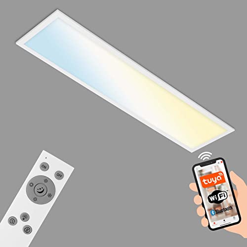 BRILONER Leuchten - Smarte LED Deckenleuchte, funktioniert mit Amazon Alexa, Wifi Deckenlampe Ultra Flach, CCT, Dimmbar, Sprachsteuerung, Weiß, 7385-016, 100 x 25 cm von BRILONER