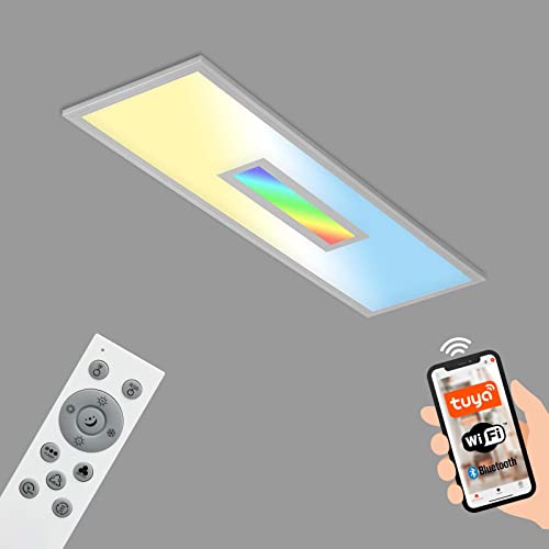 Briloner Leuchten - Smarte LED Deckenleuchte, Wifi Deckenlampe mit RGB Centerlight, CCT, Dimmbar, Sprachsteuerung, Silberfarbig, 1000x250x60 mm von BRILONER