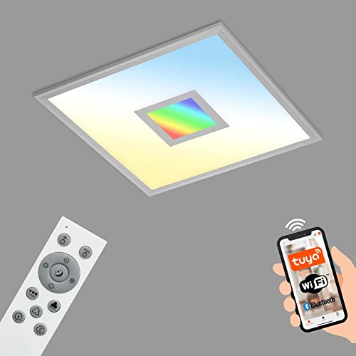 Briloner Leuchten - Smarte LED Deckenleuchte, Wifi Deckenlampe mit RGB Centerlight, CCT, Dimmbar, Sprachsteuerung, Silberfarbig, 445x445x60 mm von BRILONER