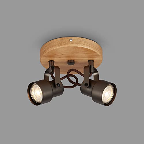 BRILONER - LED Deckenlampe Vintage schwenkbar, Holzbasis, warmweiße Lichtfarbe, LED Deckenleuchte, LED Lampe, Wohnzimmerlampe, Schlafzimmerlampe, Küchenlampe, 15,9x12,7 cm, Antik-Grau von BRILONER