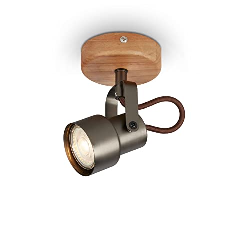 BRILONER Leuchten - Spotleuchte, Wandspot, Wandleuchte retro, vintage, Spot dreh- und schwenkbar, 1x GU10, 5 Watt, 460 Lumen, 3000 Kelvin, Metall-Holz, Antik-Grau, 90x100x127mm (DxLxH) von BRILONER