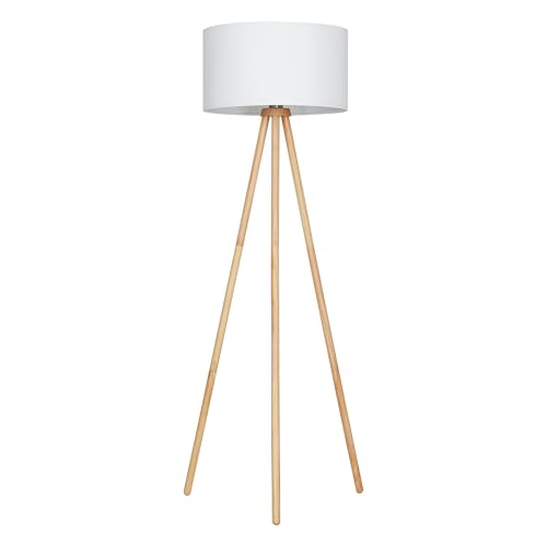 Briloner Leuchten - Stehleuchte, Wohnzimmerlampe, Stoffschirm in weiß, E27, inkl. Schnurschalter von BRILONER