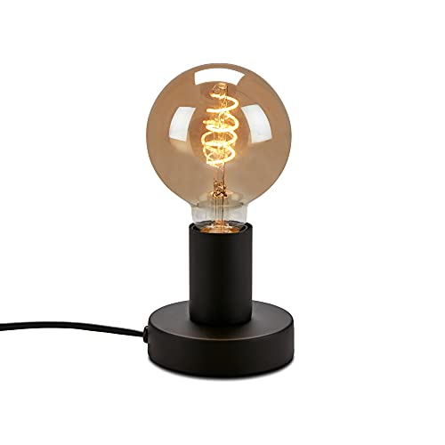 BRILONER - Nachttischlampe Retro mit Kabelschalter, E27 Fassung, max. 10 Watt, Tischlampe vintage, Lampe, Schreibtischlampe, Tischleuchte, Bürolampe, Leselampe Bett, Leselicht, 10x9 cm, Schwarz von BRILONER