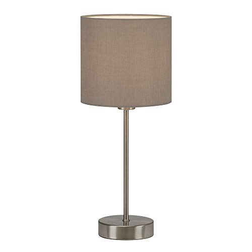 BRILONER - Nachttischlampe mit Lampenschirm aus Stoff, Ein-/Ausschalter, E14 Fassung, max. 25 Watt, Tischlampe, Lampe, Schreibtischlampe, Tischleuchte, Bürolampe, Leselampe Bett, 38,5x16 cm, Taupe von BRILONER