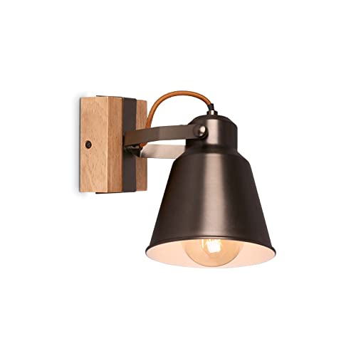 BRILONER Leuchten Wandlampe retro mit Holz, 1-flammige Wandleuchte vintage, E27 Fassung max. 40 Watt, verstellbarer Lampenschirm, rustikaler Wandspot 2406-014 Antik-grau von BRILONER