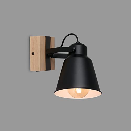 BRILONER Leuchten Wandlampe retro mit Holz, 1-flammige Wandleuchte vintage, E27 Fassung max. 40 Watt, verstellbarer Lampenschirm, rustikaler Wandspot, Schwarz-Holz 2406-015 von BRILONER