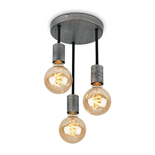 Briloner Leuchten - Deckenspot, Deckenlampe retro, Deckenleuchte vintage, 3x E27 Fassung, Silver-Crafted, 190x310 mm von BRILONER