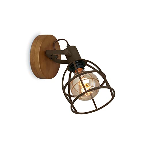 Briloner Leuchten - Wandspot retro mit Gitterschirm, 1-flammige Wandleuchte vintage, E27 Fassung max. 25 Watt, verstellbarer Lampenschirm, rustikale Wandlampe aus Holz und Stahl, Dunkelbraun von BRILONER