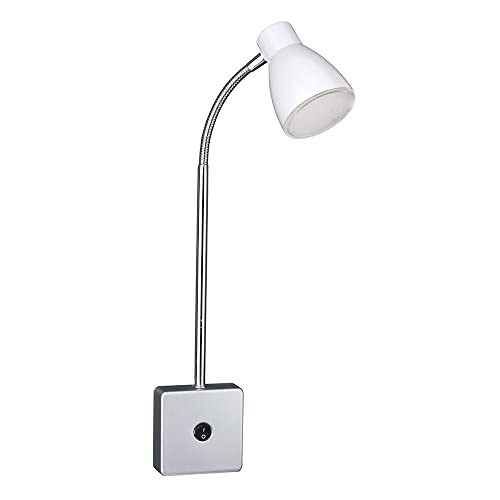 etc-shop Wandleselampe LED Wandleuchte Bett Lampen Schlafzimmer, Flexo, Metall silber weiß, 1x LED 3W 200Lm 3000K, DxH 15,5x37 cm von BRILONER