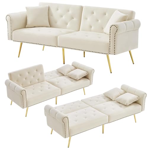 BRILVERDE Moderner 2-in-1 Sofabett, 2-Sitzer-Schlafsofa, Doppel-Sofabett mit 3-Fach Verstellbarer Rückenlehne, Schlaffunktion Tagesbett, Vergoldete Metallfüße, für Gäste oder Wohnzimmer, Samt (Beige) BRILVERDE Moderner 2-in-1 Sofabett, 2-Sitzer-Schlafsofa, Doppel-Sofabett mit 3-Fach Verstellbarer Rückenlehne, Schlaffunktion Tagesbett, Vergoldete Metallfüße, für Gäste oder Wohnzimmer, Samt (Beige) von BRILVERDE