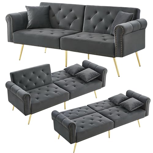BRILVERDE Moderner 2-in-1 Sofabett mit 3-Fach Verstellbarer Rückenlehne, 2-Sitzer-Schlafsofa, Doppel-Sofabett, Schlaffunktion Tagesbett, Vergoldete Metallfüße, für Gäste oder Wohnzimmer, Samt (Grau) BRILVERDE Moderner 2-in-1 Sofabett mit 3-Fach Verstellbarer Rückenlehne, 2-Sitzer-Schlafsofa, Doppel-Sofabett, Schlaffunktion Tagesbett, Vergoldete Metallfüße, für Gäste oder Wohnzimmer, Samt (Grau) von BRILVERDE