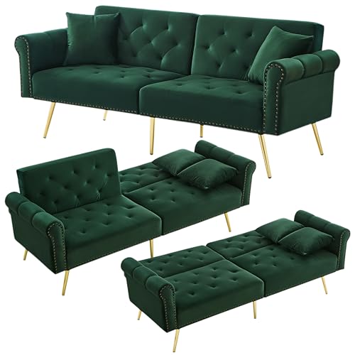 BRILVERDE Moderner 2-in-1 Sofabett mit 3-Fach Verstellbarer Rückenlehne, 2-Sitzer-Schlafsofa, Doppel-Sofabett, Schlaffunktion Tagesbett, Vergoldete Metallfüße, für Gäste oder Wohnzimmer, Samt (Grün) BRILVERDE Moderner 2-in-1 Sofabett mit 3-Fach Verstellbarer Rückenlehne, 2-Sitzer-Schlafsofa, Doppel-Sofabett, Schlaffunktion Tagesbett, Vergoldete Metallfüße, für Gäste oder Wohnzimmer, Samt (Grün) von BRILVERDE