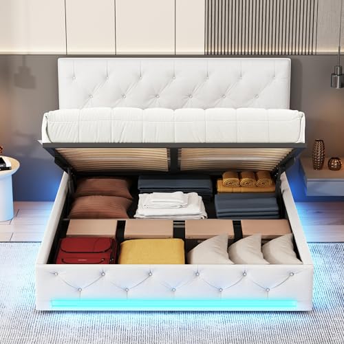 BRILVERDE Polsterbett 160x200 cm, LED Doppelbett mit Verstellbares Kopfteil, Jugendbett mit Lattenrost, Hydraulisches Stauraumbett, Kastenbett, Bettgestell, Leinen, Beige (160 x 200 cm) BRILVERDE Polsterbett 160x200 cm, LED Doppelbett mit Verstellbares Kopfteil, Jugendbett mit Lattenrost, Hydraulisches Stauraumbett, Kastenbett, Bettgestell, Leinen, Beige (160 x 200 cm) von BRILVERDE