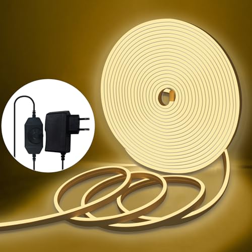 BRIMAX 10M LED Streifen Neon Warmweiss mit Dimmer 1200 Leds DIY-Schneiderei Hochflexibel Led Strip IP65 Wasserdicht LED Band für Patio Küche Schlafzimmer Dekoration 10 Meter mit 24V Netzteil von BRIMAX