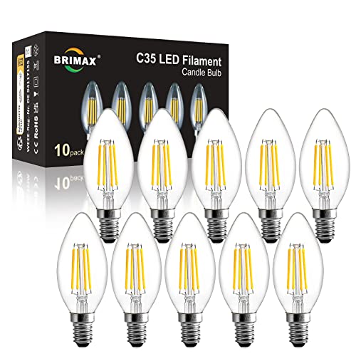 BRIMAX 10 Stück E14 Kerzen Led Birne Dimmbar Warmweiss 2700K 4W=40W Leuchtmittel E14 C35 Led Lampe 380lm AC230V Klar Glass Led Ersatzbirnen E14 für Kronleuchter Tischlampen Wandlampen von BRIMAX