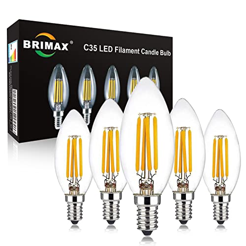 BRIMAX E14 Kerzen Led Dimmbar Glühbirne Warmweiss 2700K 4W Leuchtmittel E14 (ersetzt 40 Watt) C35 Led Lampe 380lm AC230V Glass Led Ersatzbirnen E14 für Kronleuchter Tischlampen Wandlampen 5er Pack von BRIMAX
