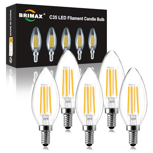 BRIMAX LED Dimmbare Kerzen Glühbirnen, E14 Fassung, 2700K Warmweiss, 4W ersetzt 40 Watt, 400 Lumen, AC220-240V, Glas Klar Edison Fadenlampe C35 für Kronleuchter Tischlampen Wandlampen 5 Stück von BRIMAX