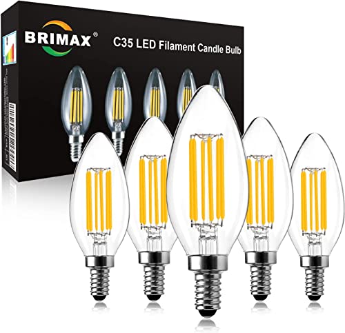 BRIMAX 6W Led Glühbirne Warmweiss 2700K E14 Kerzen Dimmbar 6W=60W C35 Led Lampe 580lm AC220-240V Glass Led Ersatzbirnen E14 für Haus-, Terrassen- und Außenbeleuchtung 5er Pack von BRIMAX