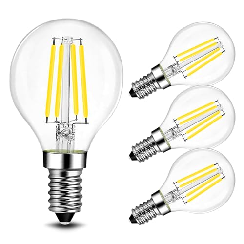 BRIMAX E14 LED Dimmbar Leuchtmittel, 2700K Warmweiss, 4W (ersetzt 40 Watt), 400 Lumen, AC220-240V, 4 G45 Kleine Klar Glass Filament Fadenlampe für Deckenlampen, Wandlampen, Kronleuchter, Tischlampen von BRIMAX