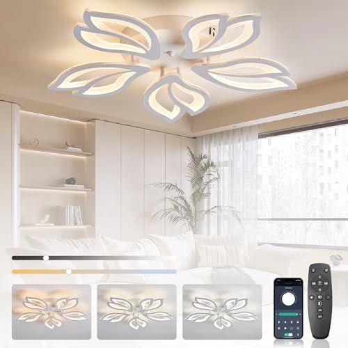 BRIMETI LED Deckenlampe Dimmbar, 45W Wohnzimmerlampe Deckenleuchte LED mit Fernbedienung APP Lichtfarbe Helligkeit Farbwechsel, 5 Flammig Moderne Schlafzimmer 3200LM Deckenbeleuchtung Lampe von BRIMETI