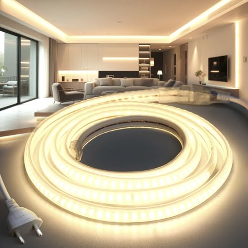 BRIMETI LED Streifen 10M 230V Neon Strip IP65 Wasserdicht Aussenbereich Neutralweiß 4000K 145LEDS/M mit Netzteil und Stecker, Flexibel DIY LED Band Lichtband für Außen und Innen Wohnzimmer Küche Deko BRIMETI LED Streifen 10M 230V Neon Strip IP65 Wasserdicht Aussenbereich Neutralweiß 4000K 145LEDS/M mit Netzteil und Stecker, Flexibel DIY LED Band Lichtband für Außen und Innen Wohnzimmer Küche Deko von BRIMETI