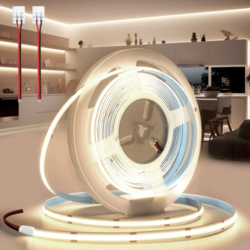 BRIMETI LED Streifen 12V 5M LED Strip COB Selbstklebend Neutralweiß 4000K 8mm Breite 320LEDs/M, Flexibel IP20 Licht Band Leiste Mit Verbinder DIY, für TV, Beleuchtung Schlafzimmer (ohne Netzteil) von BRIMETI