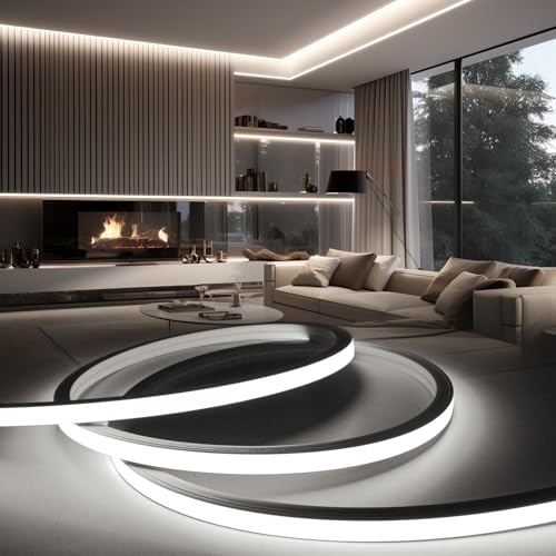 BRIMETI LED Streifen Aussenbereich 230V Neon LED Strip 30M Wasserdicht Lichtband IP65 Weiß Silikon Aussen Schlauch 120LED/M Outdoor Lichtleiste Band für Innen Heim Küche mit Netzteil von BRIMETI