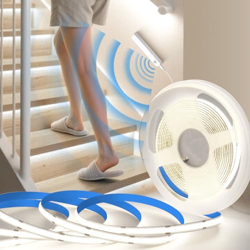 BRIMETI LED Streifen COB Mit Bewegungsmelder LED Band 5M Selbstklebend Batterie 5V Weiß 6000K 8mm Breite 320LEDs/M Dimmbar Flexibel Schneidbar Licht Band DIY für Bett Schrank Flur BRIMETI LED Streifen COB Mit Bewegungsmelder LED Band 5M Selbstklebend Batterie 5V Weiß 6000K 8mm Breite 320LEDs/M Dimmbar Flexibel Schneidbar Licht Band DIY für Bett Schrank Flur von BRIMETI