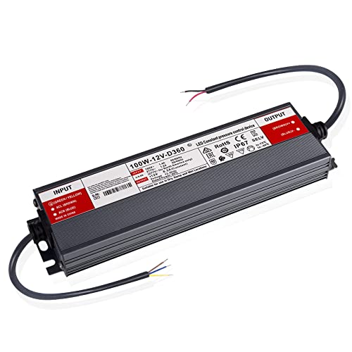 BRIMETI LED Trafo 12V 100W Wasserdicht IP67 LED Treiber Netzteil, Schaltnetzteil LED Transformator 8.3A AC 230V auf DC 12 Volt Außenbereich, Kompakter Extrem Dünner Konstantspannung Niedervolttrafo von BRIMETI