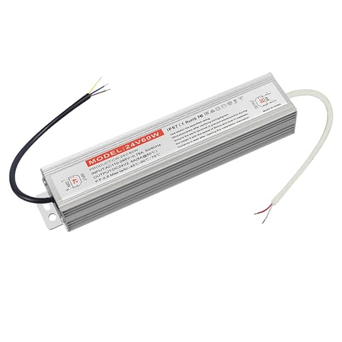 BRIMETI LED Trafo 24V 60W Wasserdicht IP67 LED Treiber Netzteil, Schaltnetzteil LED Transformator 2,5A AC 230V auf DC 24 Volt Außenbereich, Kompakter Extrem Dünner Konstantspannung Niedervolttrafo von BRIMETI