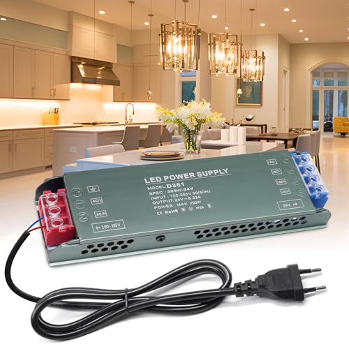 BRIMETI LED Trafo 24V Netzteil 200W 8.3A Treibe Schaltnetzteil Transformator AC 230V auf DC 24V Mit Stecker Schaltnetzteil, Kompakter Extrem Dünner Konstantspannung Niedervolttrafo Für LED Streifen von BRIMETI