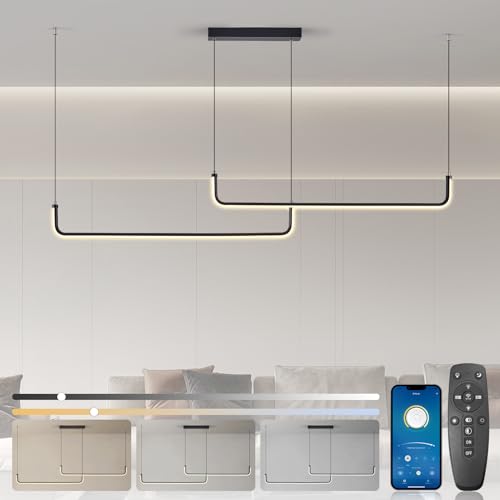 BRIMETI Pendelleuchte Esstisch Schwarz Dimmbar 120cm Esstischlampe Höhenverstellbar Esszimmerlampen 36W Hängeleuchte Mit Fernbedienung APP LED Hängelampe, für Wohnzimmer Esszimmer Küchen Bar Leuchten von BRIMETI