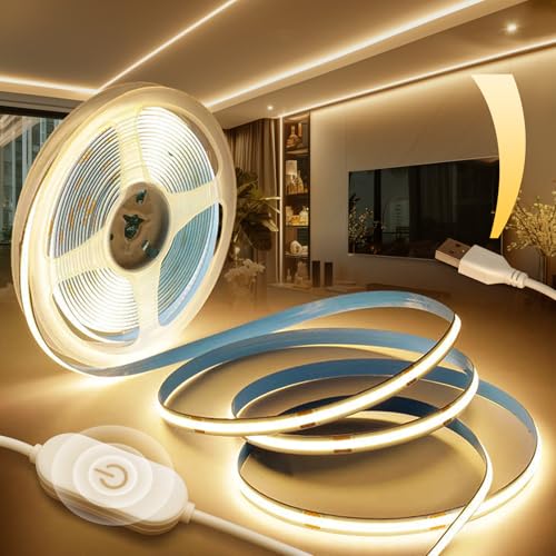 BRIMETI USB 5V COB LED Streifen Dimmbar 1M Selbstklebend 1600LEDs Warmweiss 3000K, TV Beleuchtung LED Strip Lights CRI90+ Flexibel Lichtband, für Schlafzimmer, Spiegel Dekoration Küche BRIMETI USB 5V COB LED Streifen Dimmbar 1M Selbstklebend 1600LEDs Warmweiss 3000K, TV Beleuchtung LED Strip Lights CRI90+ Flexibel Lichtband, für Schlafzimmer, Spiegel Dekoration Küche von BRIMETI