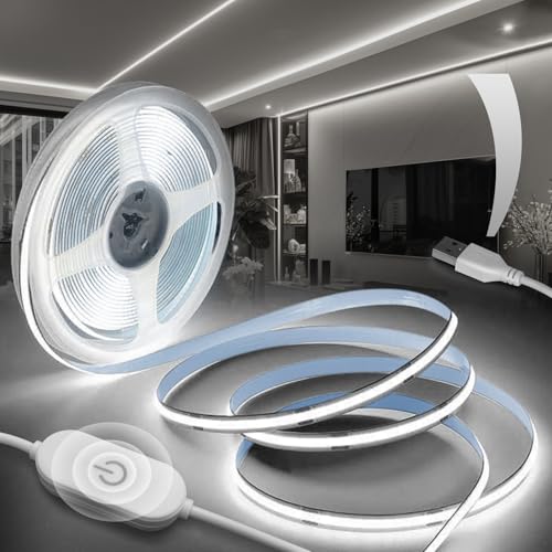 BRIMETI USB 5V COB LED Streifen Dimmbar 1M Selbstklebend 320LEDs/M Kaltweiß 6000K, TV Beleuchtung LED Strip Lights CRI90+ Flexibel Lichtband, für Schlafzimmer, Spiegel Dekoration Küche BRIMETI USB 5V COB LED Streifen Dimmbar 1M Selbstklebend 320LEDs/M Kaltweiß 6000K, TV Beleuchtung LED Strip Lights CRI90+ Flexibel Lichtband, für Schlafzimmer, Spiegel Dekoration Küche von BRIMETI