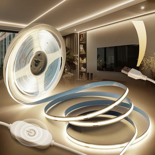 BRIMETI USB 5V COB LED Streifen Dimmbar 3M Selbstklebend 1600LEDs Natürliches Weiß 4000K, TV Beleuchtung LED Strip Lights CRI90+ Flexibel Lichtband, für Schlafzimmer, Spiegel Dekoration Küche BRIMETI USB 5V COB LED Streifen Dimmbar 3M Selbstklebend 1600LEDs Natürliches Weiß 4000K, TV Beleuchtung LED Strip Lights CRI90+ Flexibel Lichtband, für Schlafzimmer, Spiegel Dekoration Küche von BRIMETI