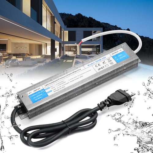LED Trafo 24V 300W, BRIMETI Wasserdicht IP67 LED Treiber Netzteil 12,5A Mit Stecker Schaltnetzteil Transformator AC 230V auf DC 24 Volt Außenbereich, Kompakter Dünner Konstantspannung Niedervolttrafo von BRIMETI