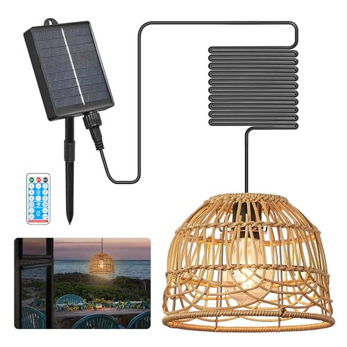 Solar Hängelampe Outdoor Rattan,BRIMETI Solarlampen für Außen Garten Hängend mit Fernbedienung,Solar Lampe IP65 Wasserdichte USB-Aufladung Solarleuchten Pendelleuchte,für Balkon Pavillon(mit 5M Kabel) von BRIMETI