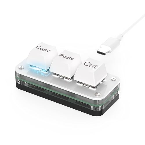 BRIMFORD 3 Tasten Mini Tastatur - Copy Paste Cut - Mechanische RGB Gaming Tastatur, Programmierbar, Makro, Benutzerdefiniert, Kompakt, Typ-C, für Windows & Mac (Weiß, Copy/Paste/Cut) von BRIMFORD