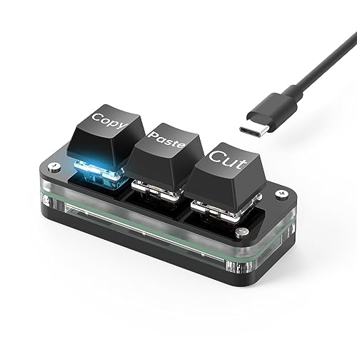 BRIMFORD 3 Tasten Mini Tastatur - Copy Paste Cut - Mechanische RGB Gaming Tastatur, Programmierbar, Makro, Benutzerdefiniert, Kompakt, Typ-C, für Windows & Mac (Schwarz, Copy/Paste/Cut) von BRIMFORD