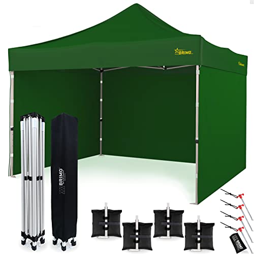 BRIMO Economic Star Faltpavillon Wasserdicht mit 3 Seitenteile + 4 Sandsäcke + 4 Seile und Partyzelt Heringe + Schutzhülse für Rennzelt, UV-Schutz 50+ Pop-Up Marktzelt (3x3, Grün) von BRIMO