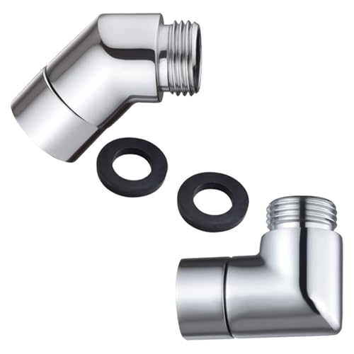 BRIOTA 2 Stück Handbrause Adapter 90 Grad + 135 Grad, Duschkopf Verlängerung Adapter Gelenkstück Duschkopf, Winkelstück für Handbrause für Handbrause Beweglich Duscharmanschluss mit Unterlegscheiben von BRIOTA