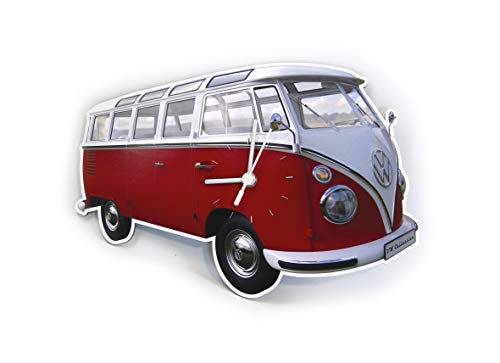 BRISA VW Collection - Volkswagen Wand-Werkstatt-Uhr-Zeitanzeiger-Clock-Zeitmesser im T1 Bus Design (Classic Bus/Rot) von BRISA