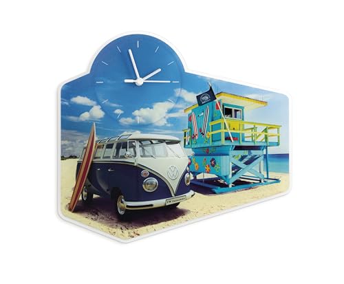 BRISA VW Collection - Volkswagen Retro-Vintage Wand-Quarz-Uhr aus Acrylglas im T1 Bulli Bus (Strandleben/Bunt) von BRISA