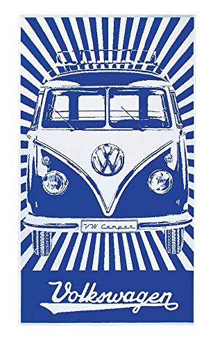 BRISA VW Collection - Volkswagen Strand-Bade-Sauna-Tuch-Liegetuch im T1 Bulli Bus Design (Samba/Stripes/Blau) von BRISA
