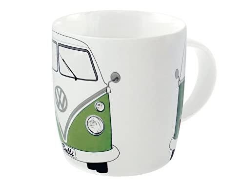 BRISA VW Collection - Volkswagen Große Keramik Kaffee-Tee-Cappuccino-Tasse-Becher-Haferl im T1 Bulli Bus Design (Bus Front/Grün) von BRISA