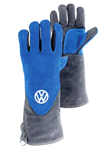 BRISA VW Collection - Volkswagen Grillhandschuhe-Ofen-Back-BBQ-Handschuhe, Schweißhandschuhe Hitzebeständig T1 Bus (Grau & Blau) von BRISA