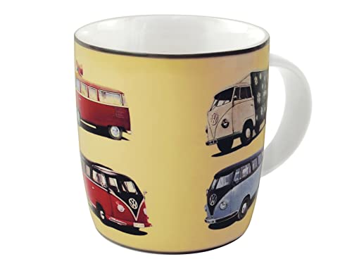 BRISA VW Collection - Volkswagen Große Keramik Kaffee-Tee-Cappuccino-Tasse-Becher-Haferl im T1 Bulli Bus Design (Bulli Parade/Bunt) von BRISA