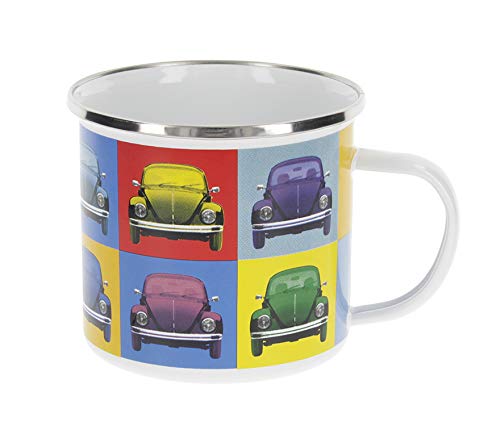 BRISA VW Collection - Volkswagen Große Emaille Kaffee-Tee-Tasse-Becher-Haferl für Camping & Outdoor Käfer (500 ml/Multicolor/Bunt) von BRISA