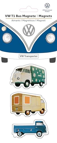 BRISA VW Collection - Volkswagen Kühlschrank-Büro-Pinnwand-Magnete mit T1 Bulli Bus Motiven (3er Set/Nutzfahrzeuge/Bunt) von BRISA