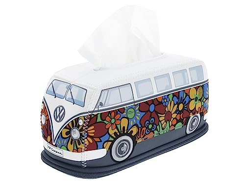 BRISA VW Collection - Volkswagen Neopren Kosmetik-Servietten-Spender-Papier-Taschentuch-Tissue-Box fürs Bad im T1 Bulli Bus Design (Flower) von BRISA